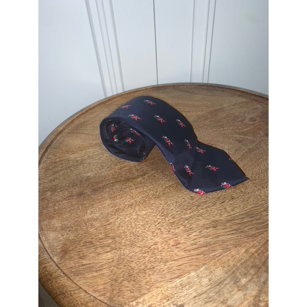 Vintage Hathaway Men's Silk Tie Navy Blue Santa‎ Holiday Print